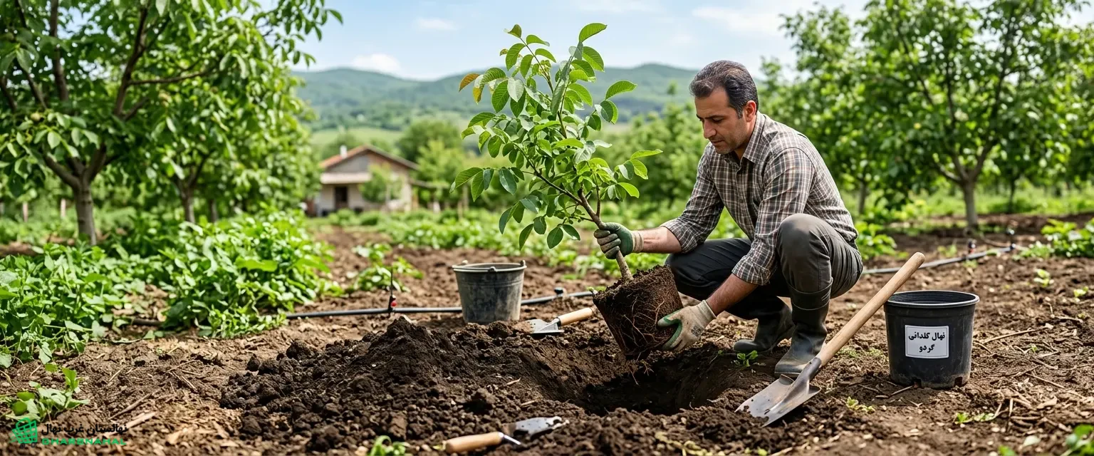 🌱 انتقال و کاشت آسان درخت را با خرید نهال گلدانی گردو تجربه کنید